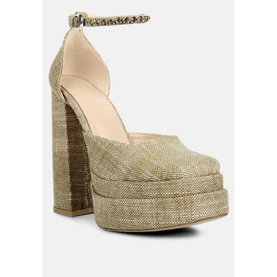 Cosette Diamanate Embellished Ankle Strap High Block Heel Women Sandals