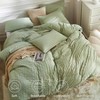 Light Green King Duvet Cover Set, 3pcs Washed Microfiber, Breathable Seersucker with Zipper and Ties - 2 of 4