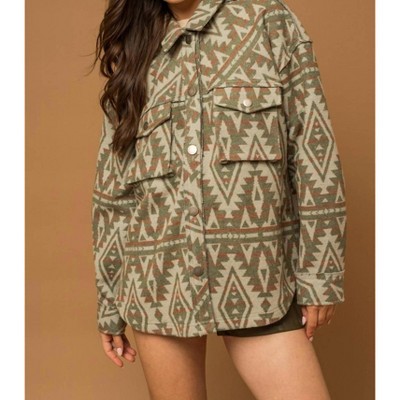 Women's 3d Pocket Aztec Print Shacket - GILLI