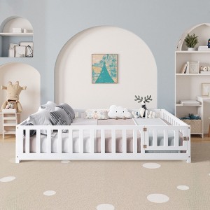 NicBex Full Size Montessori Floor Bed for Kids,Toddler Bed Frame with Safety Guardrails&Doors,Slatted Floor Bed,Safe&Formaldehyde-Free - 1 of 4