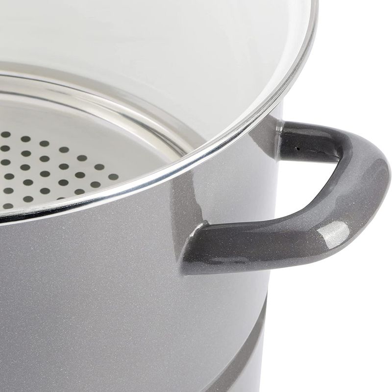 Kenmore 16 Quart Enamel On Steel Stock Pot With Steamer and Lid in Graphite Grey, 3 of 6