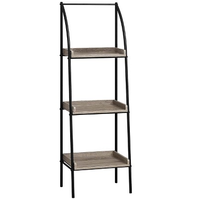 Bookshelf, Bookcase, Etagere, Corner, 3 Tier, 48"h, Office, Bedroom, Brown Laminate, Black Metal, Contemporary, Modern