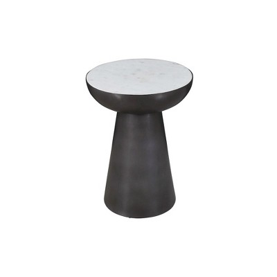 Modern Black and White Marble Iron Round Pedestal End Table