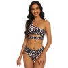 Women's 2025 Summer High Waisted Bikini Set One Shoulder Sleeveless Swimsuits 2 Piece Cutout Crop Top Beach Bathing Suit Solid Tummy Control Swimwear - 3 of 4
