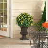 Set of 2 Artificial Topiary Ball Trees with Metal Stakes, 21.6" UV-Resistant PE Fake Plants with Begonia Flowers for Indoor/Outdoor Decor - 3 of 4