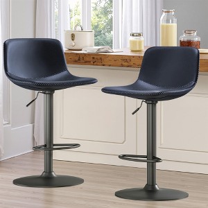 MAYEERTY Blue Swivel Bar Height Stools Set of 4, Adjustable with Backrest and Footrest for Kitchen Island - 1 of 4