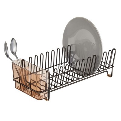 Mdesign Steel Compact Dish Drainer Rack With Bamboo Cutlery Caddy,  Black/cherry : Target