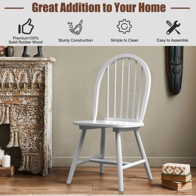 Set of 2 White Wooden Windsor Side Chairs with Slat Back