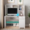 HDZNVF Computer Desk with Hutch and Bookshelf, Wood Executive Desk Teens Student Desk Writing Laptop, White - 3 of 4