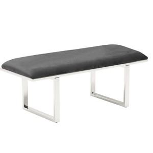 Remi Upholstered Bench French Dark Gray Velvet - Adore Decor: Chic Entryway & Living Room Seating, Metal Base - 1 of 4