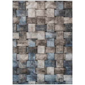Taupe And Denim Blue Striped Washable Indoor Outdoor Area Rug - 1 of 4
