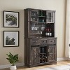 OKD 72" Bar Cabinet with Sliding Barn Door, Large Kitchen Buffet with Hutch w/Wine & Glasses Rack, 3 Drawers, 12 Storage Shelves - 2 of 4