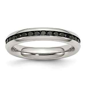 Black Bow Jewelry 4mm Stainless Steel And Black Cubic Zirconia Stackable Band - 1 of 4