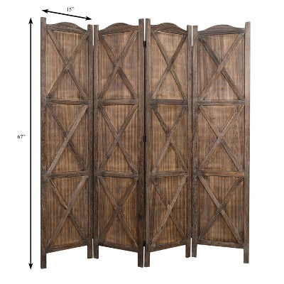 Rustic Brown Paulownia Wood 4-Panel Folding Room Divider
