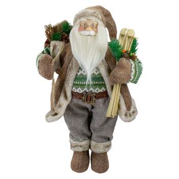 Northlight 18" Standing Santa Christmas Figure Carrying Presents and Skis