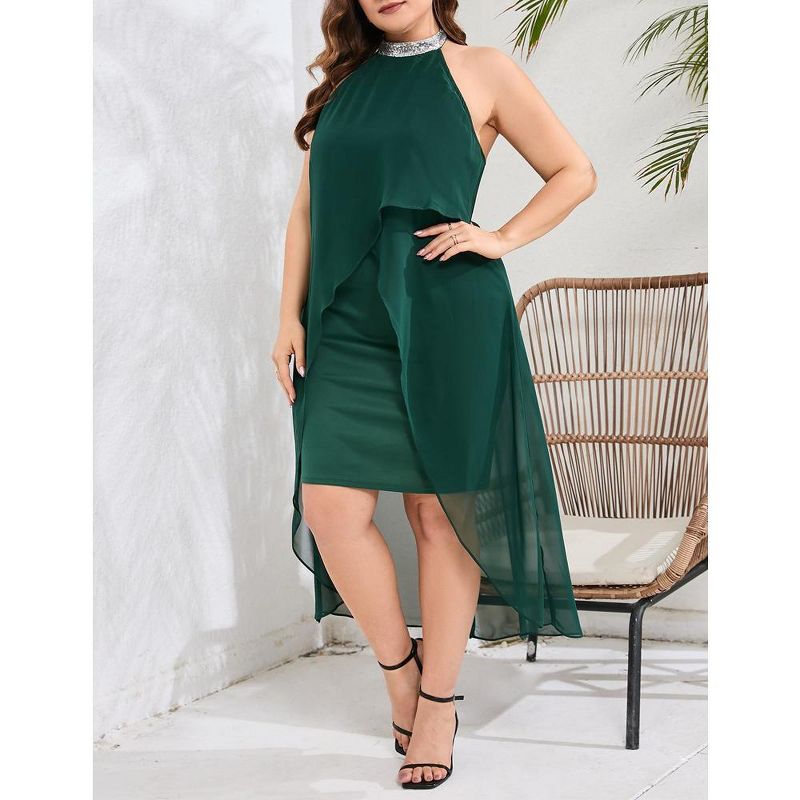 Plus Size Halter Neck Sleeveless Cocktail Dress Tulle Wedding Guest Party Midi Dresses, 3 of 8