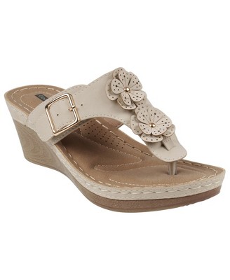 GC Shoes Narbone Flower Comfort Slide Wedge Sandals