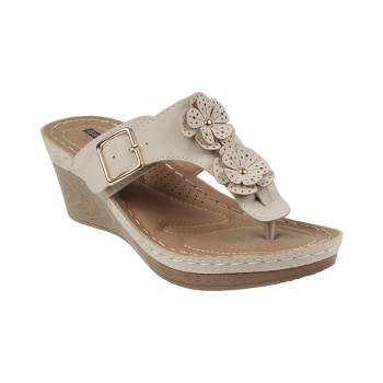 GC Shoes Narbone Flower Comfort Slide Wedge Sandals