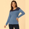 INSPIRE CHIC Women's Color Block Round Neck Long Sleeves Striped Basic T-Shirt - 2 of 4