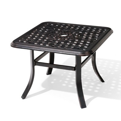 Pellebant 24x24x17.5 Inch Cast Aluminum Side Table Durable Small Coffee Table Black End Table for Patio Chaise Chair Sofa