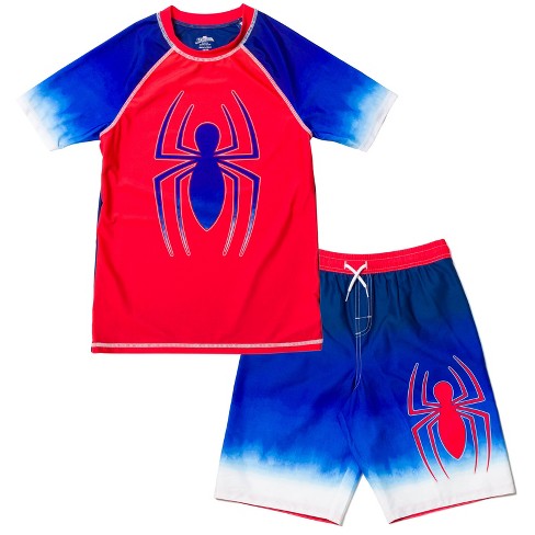 Marvel Spider-man Little Boys Rash Guard And Swim Trunks Outfit Set Red 7-8  : Target