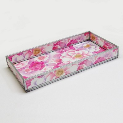 Floral Print Decorative Glass Tray Pink - Nu Steel