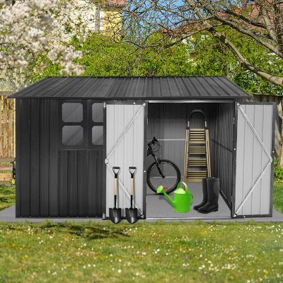 NicBex 10x8Ft Metal Garden Sheds, Outdoor Storage Sheds, Gazebos with a Practical Apex Roof, Carports with Window for Natural Light