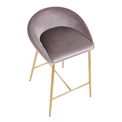 Set of 2 Glam Matisse 26" Silver Velvet Counter Stools with Gold Frame