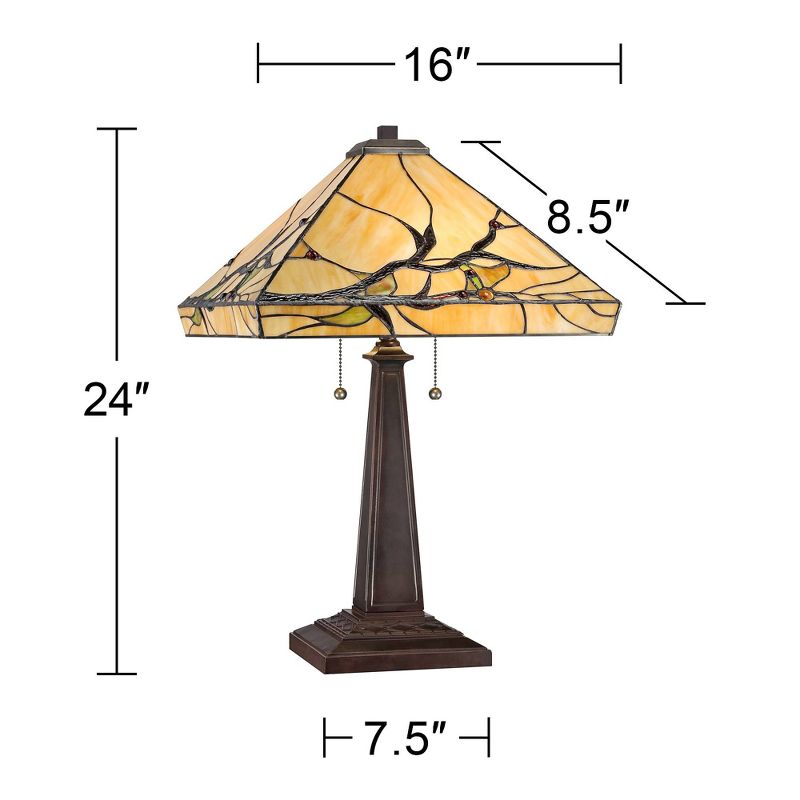 Robert Louis Tiffany Budding Branch Mission Table Lamp 24" High Bronze Art Glass Square Shade for Bedroom Living Room Bedside Nightstand Office Family, 4 of 7