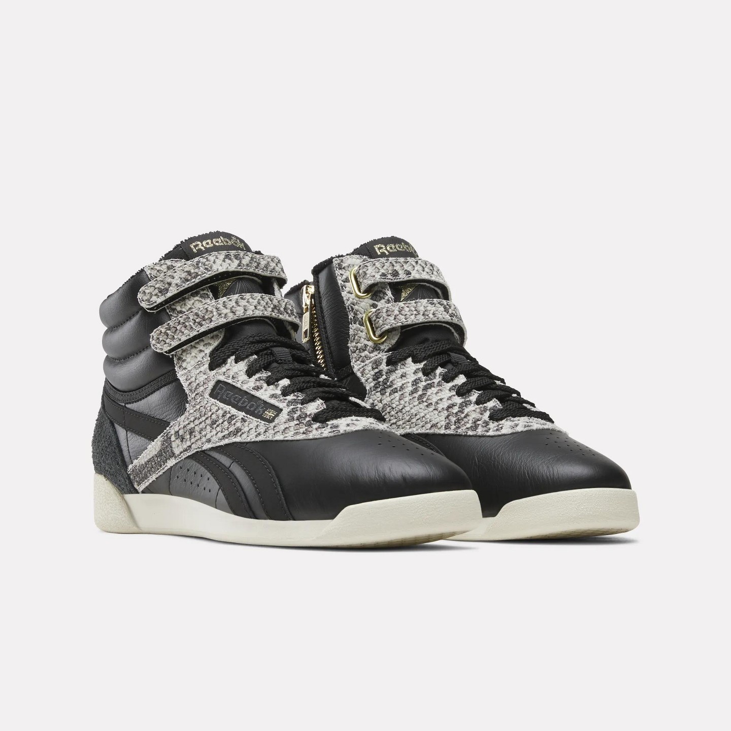 Женские кроссовки Reebok Freestyle Hi Zip Shoes Size 6 ALMOSTBLACK/VINTAGECHALK/GOLD, цвет: Золотой — фото 4