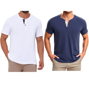 INSPIRE CHIC Men's Summer Short Sleeve Button Basic Henley T-Shirts 2 Packs - 1 of 4