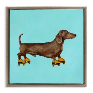 Stupell Industries Funny Dachshund On Roller Skates Floating Frame Canvas Art - 1 of 4
