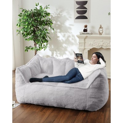 Giant Living Room Couch, Large Oversized Bean Bag Chair Sofa Indoor Bedroom Furniture, Foam Filled Faux Fur Beanbag Couch Floor Loveseat
