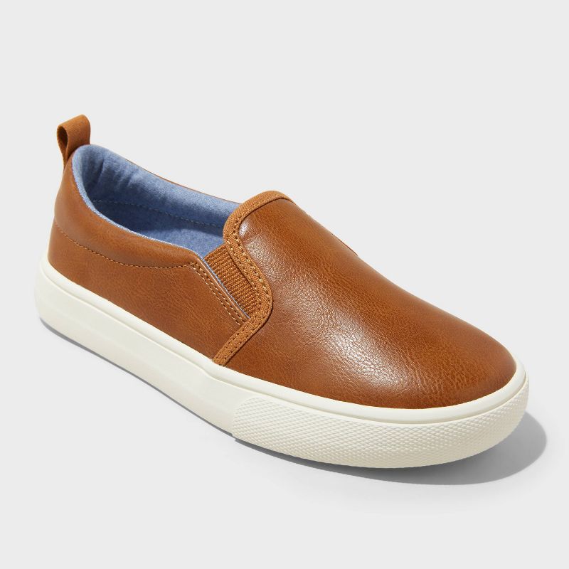 Boys' Rune Slip-On Sneakers - Cat & Jack™ Cognac 1: Faux Leather, Non-Marking Sole, Closed Round Toe
