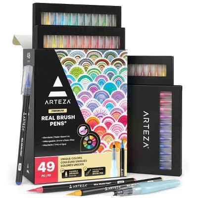 Photo 1 of Arteza Blendable Ink Real Brush Tip Artist Brush Pens Set, Assorted Colors, Non-Toxic - 48 Pack