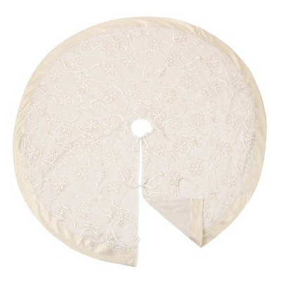 Gold and White Snowflake Ribbon Design Tree Skirt, 52" Round
