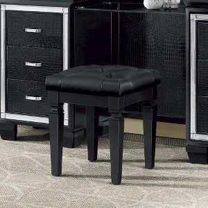 Kumasinova Modern Glam Ottoman Stool, Button-Tufted Faux Leather Seat, Acrylic Crystals, Versatile Foot Stool & Vanity Bench - 1 of 4