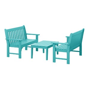 WestinTrends Malibu 3-Piece HDPE Outdoor Patio Furniture Couch and Coffee Table Set - 1 of 4