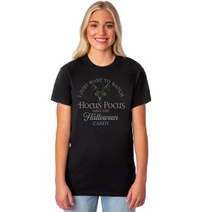 Seven Times Six Hocus Pocus Shirt Women's Binx Halloween Candy Short Sleeve Top Black - 1 of 4