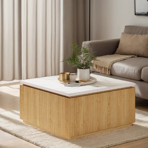 Hommoo 31.5" Modern Square Coffee Table, Faux Marble Top Center Table - 1 of 4