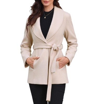 INSPIRE CHIC Women's Winter Single Breasted Shawl Collar A Line Outerwear Pea Trench Coats with Belt