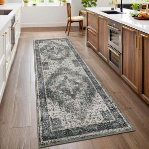 8x10 Rug Vintage Medallion Washable Rug Non Slip Backing Carpet Oriental Distressed Floor Cover Low Pile Ultra-Soft Carpet for Bedroom Living Room - 1 of 4