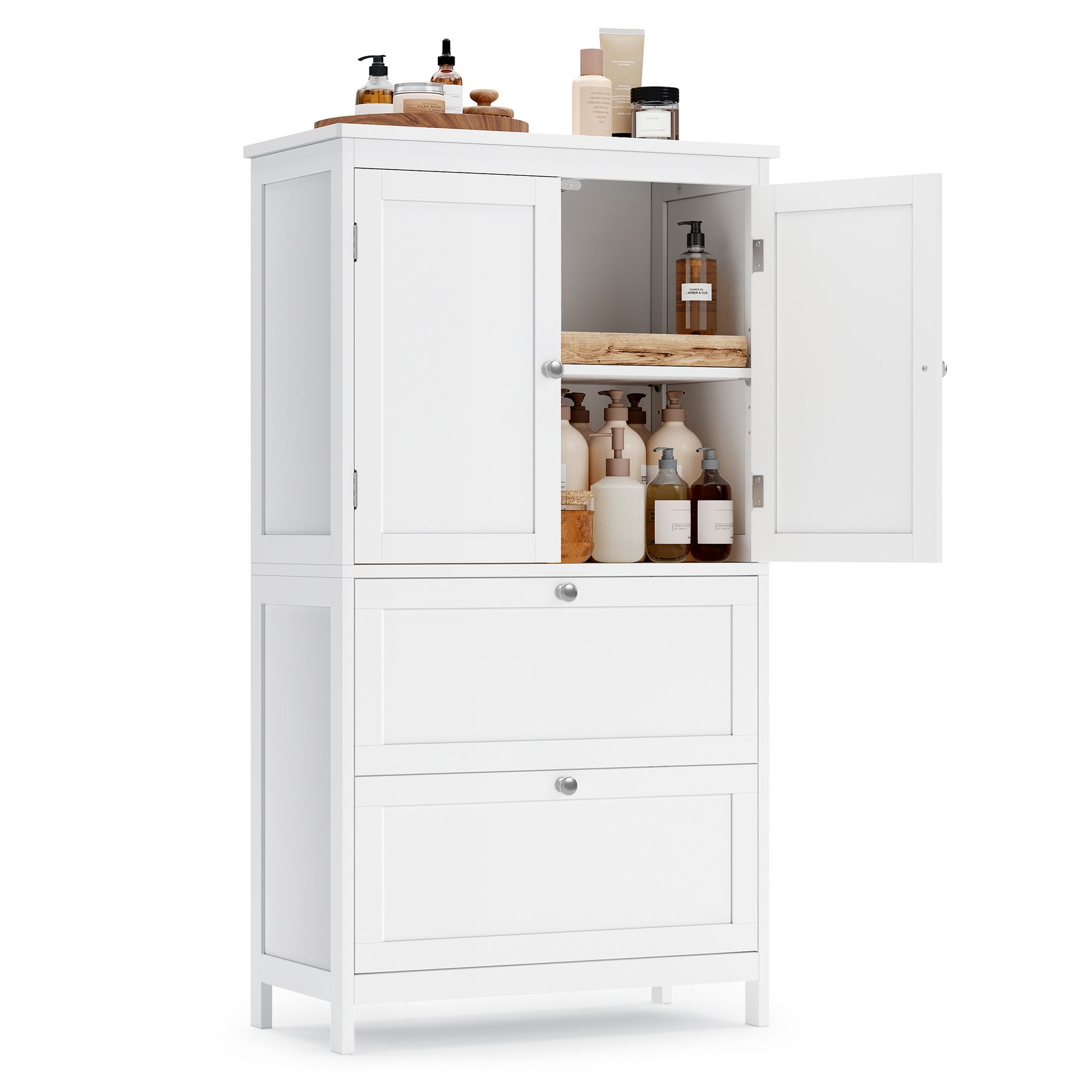 VASAGLE Floor Storage Cabinet, Storage Unit, Freestanding Cabinet with 2 Drawers and 2 Doors, Adjustable Shelf, White