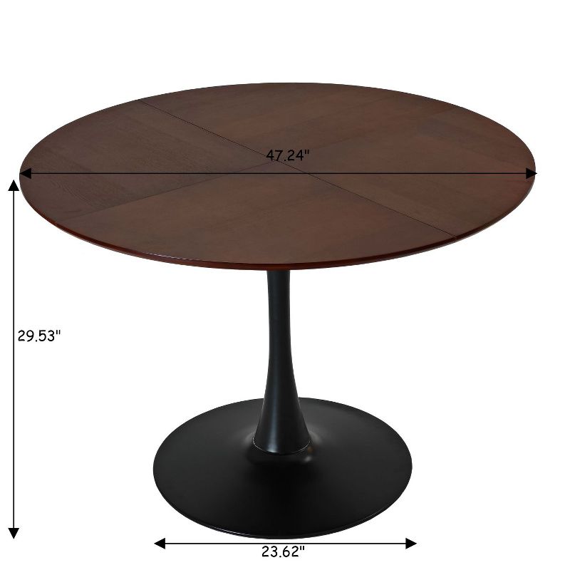 47" Modern Round Dining Table with Pedestal Leg,Four Patchwork Tabletops with Solid Wood Grain Occasional Table,Metal Base Dining Table-Maison Boucle, 3 of 8