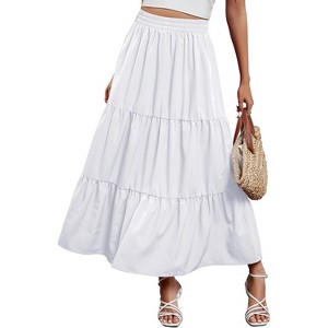 Clearlove Women Midi Skirt with Pockets Elastic High Waist A Line Lace Tiered Skirt - 1 of 4