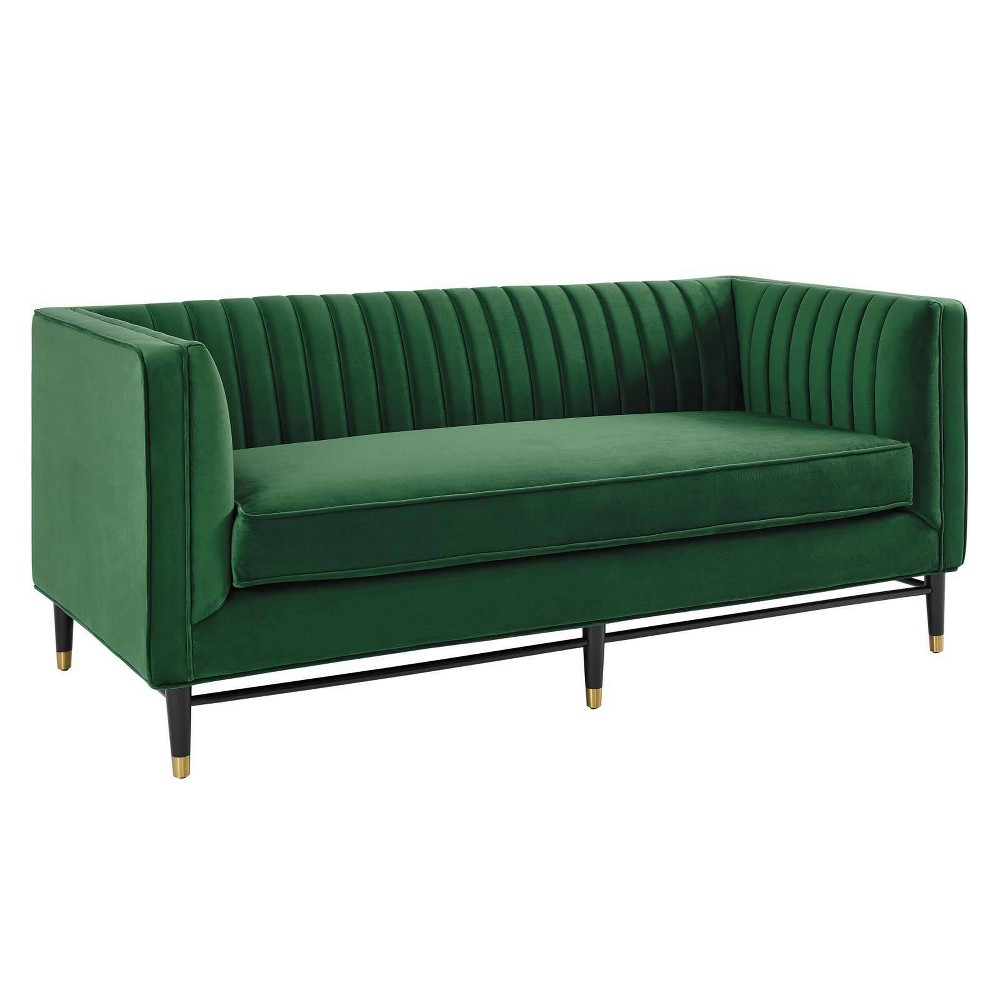 Photos - Sofa Modway Devote Channel Tufted Performance Velvet Loveseat Emerald: Glam Deco Style, Stain-Resistant, Gold Accents 