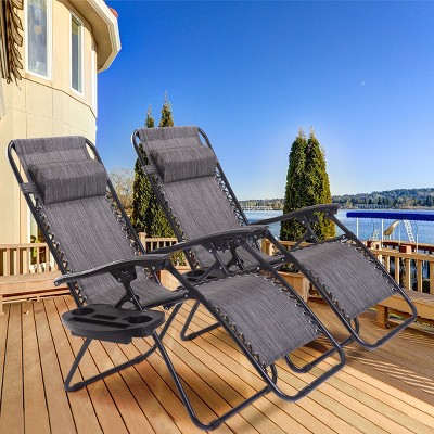 Gray Steel Zero Gravity Reclining Beach Lounger with Utility Tray