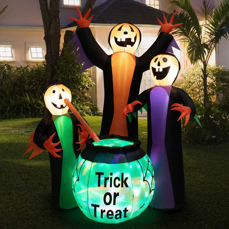 Tangkula 8 FT Tall Halloween Inflatable Three Witch & Magic Potion Pot Decoration w/ Built-in LEDs & Ropes & Stakes for Party Garden Lawn, 1 of 11