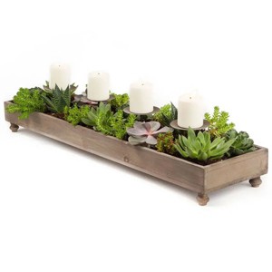 Slickblue Handmade Pine Candle Holder, Holds 4 Taper Candles or Decorative Plants for Farmhouse Tables - 1 of 3