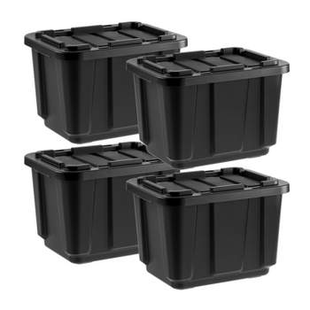 IRIS USA 11.5Gal/46Qt 4 Pack All-Weather Heavy-Duty Stackable Storage Plastic Bin Tote Container with Quick Snap Lid, (20" L x 15" W x 14" H), Black